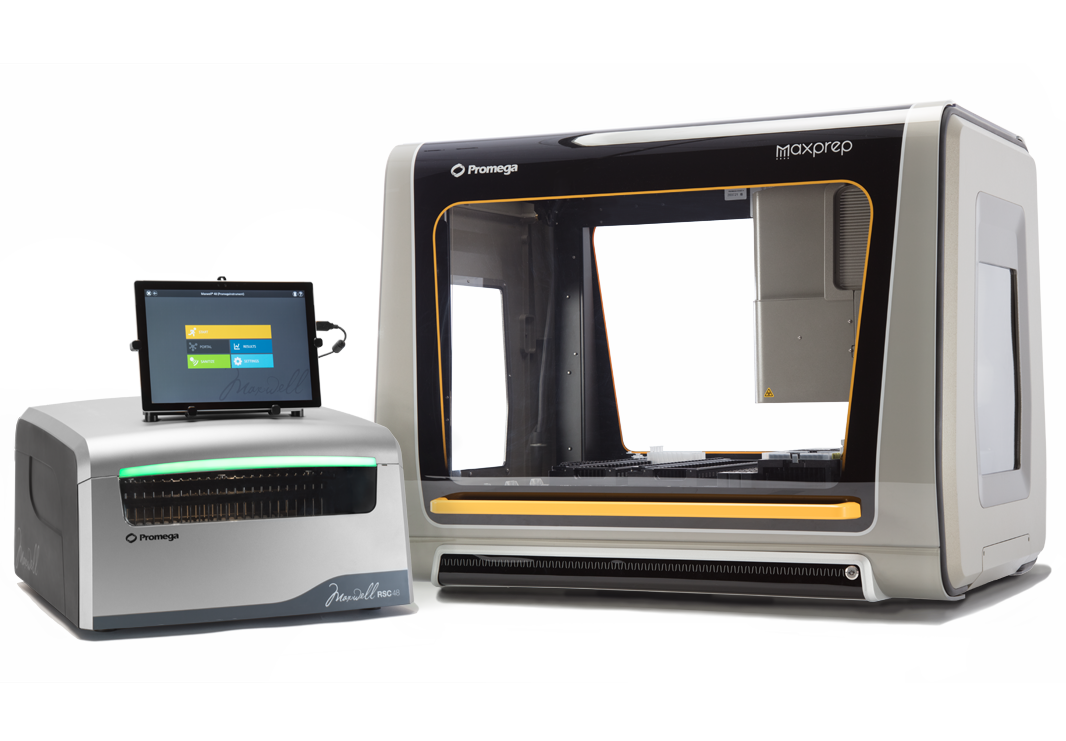 Robotic DNA extraction with the Maxprep Liquid Handler and the Maxwell RSC48 Instrument